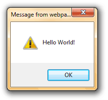 Hello World Alert Screenshot