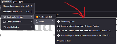 Screenshot showing title tags they appear in bookmarks list